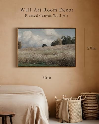 InSimSea Framed Canvas Wall Art Vintage Decor, Farmhouse Scenery Vast Field Grassland Paintings, Large Prints, Nature Landscape Hanging Wall Decoration for Living Room Bedroom Bathroom, 20"x30" - Image 4