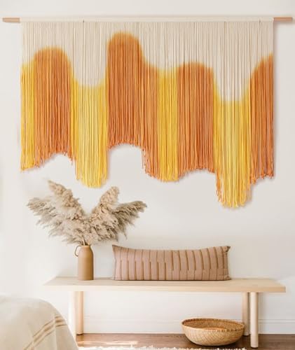 IOWER Macrame Wall Hanging Yellow Dip-Dyed Large For Living Room Boho Macrame Wall Decor 59" Wx37 L - Image 4