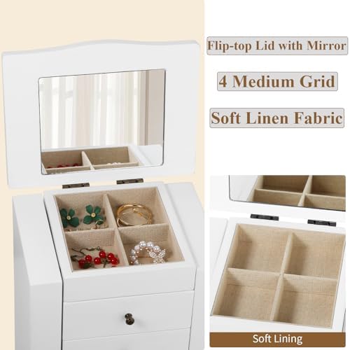 Meangood Jewelry Box Jewelry Organizer, 5-Layer Wooden Jewelry Organizers and Storage Boxes for Women Girls, Ring Earring Bracelet Necklace Holder Organizer with Mirror & Drawers (White) - Image 3