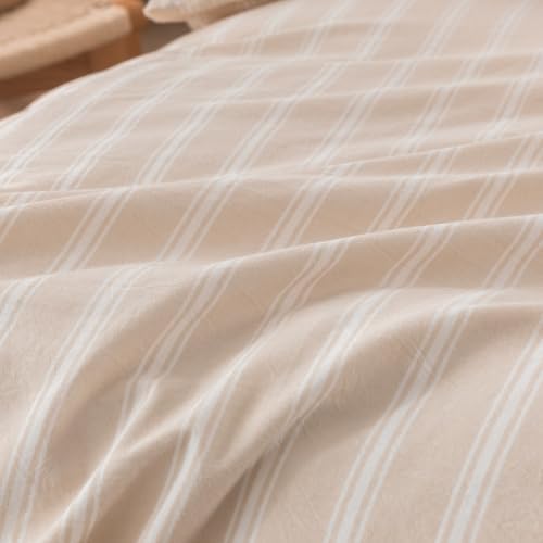 BESTOUCH Striped Cotton Duvet Cover Set Linen Feel Super Queen - Image 7