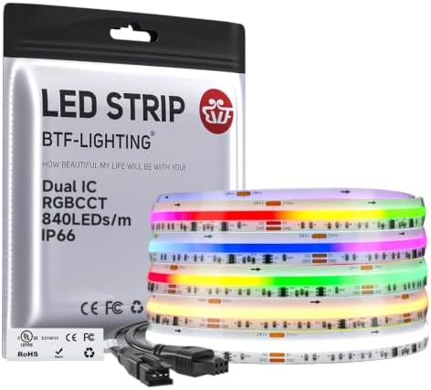 BTF-LIGHTING 24FT WS2811 Dual IC Chasing RGBCCT DC24V COB LED Strip IP66 by BTF-LIGHTING