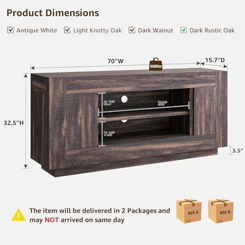 OKD 70" TV Stand for 80" TV, Thick Block Media Console, Dark Rustic Oak - Image 2