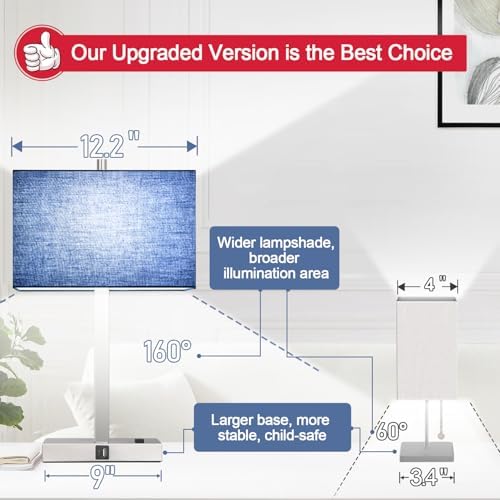 Lynnoland 21" Set of 2 Table lamp with USB A+C & AC Outlets, Touch Control 3-Way Dimmable Nightstand Lamps for Bedroom Living Room Office Reading, Blue Shade Touch Lamps, 5000K LED Bulbs Included - Image 3