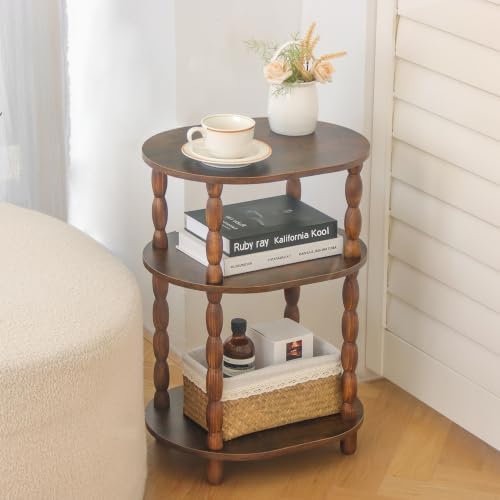 MaxSmeo Side Table with Charging Station, 3-Tier Small End Table with USB Ports and Outlets, Modern Oval Night Stand Accent Table for Living Room, Bedroom, Rustic Brown - Image 2