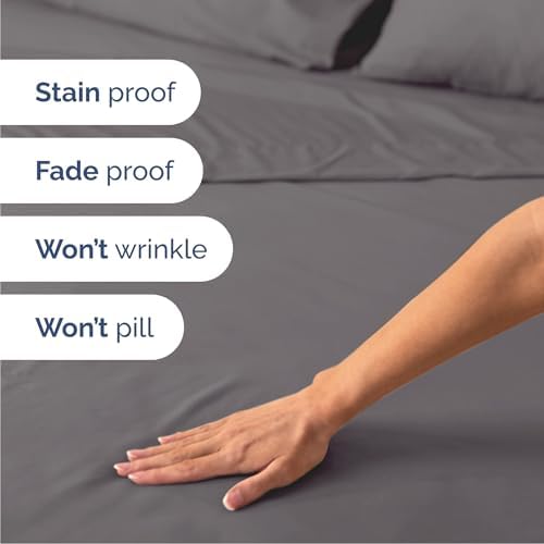 Cal King Size 4 Piece Sheet Set - Breathable & Cooling Sheets - Dark Grey - Image 5