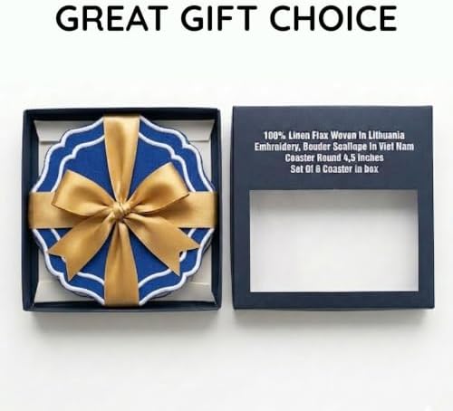 Linen Drink Coasters, Set of 6, 4.5 inch, Royal Blue - Image 7