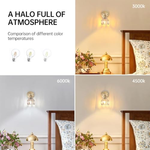 Shenmoyl Vintage Wall Sconces with Amber Tulip Glass Lampshade 180 Degree Adjustable Brass Sconces Hradwired Modern Wall Lighting Fixture with Switch for Bedside Bedroom Doorway - Image 5