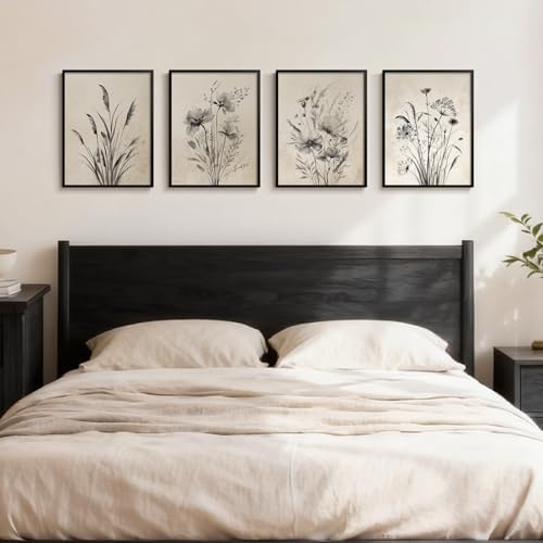 Framed Vintage Floral Botanical Wall Art for Living Room, 4 Piece 12x16 In - Image 2