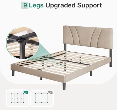 Novilla Full Size Bed Frame with Adjustable Headboard Platform Bed Frame Full Size Linen Fabric Upholstered Headboard, No Box Spring Needed, Wooden Slats Support, Easy Assembly, Light Beige - Image 5