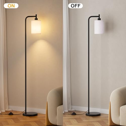 Ziisee 64" Floor Lamp with Remote Control, Dimmable Tall Standing Lamps for Living Room Bedroom Office Corner, 9W LED Bulb Included, Foot Pedal Switch, Beige Shade Black Pole - Image 6