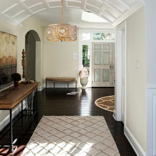 Vintage Crystal Round Chandelier 14.17" Gold Dining Room Chandelier Over Table 4-Lights Classic Drum Pendant Light Fixture for Living Room Kitchen Island Entryway. - Image 3