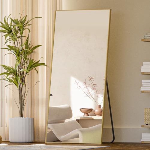 Koonmi 71"x26" Floor Mirror Full Length, Bedroom Floor Body Mirror with Stand, Large Gold Mirror, Leaning, Standing or Hanging Horizontally/Vertically by KOONMI