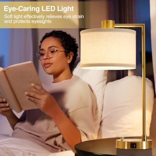 Gold Table Lamp Set of 2, Dimmable Bedside Lamps for Night Stands, USB A+C - Image 4