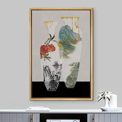 NWT Framed Canvas Print Wall Art Abstract Rose Botanical Vase Nature Wilderness Illustrations Modern Art Decorative Landscape Rustic Zen Colorful for Living Room, Bedroom, Office - 24"x36" Natural - Image 2