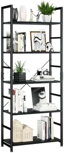 NUMENN 5 Tier Bookshelf, Tall Freestanding Open Storage Bookcase, Black by NUMENN