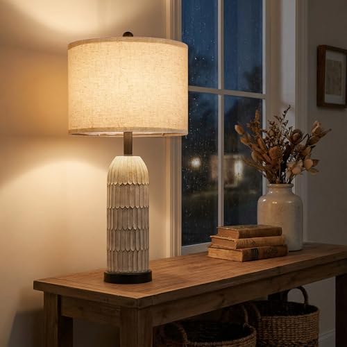 OYEARS 26.5" Bedside Table Lamps Set of 2, Farmhouse Table Lamp with USB A+C Charging Ports,Vintage Nightstand Lamp for Bedrooms and Living Rooms, Retro Resin End Table Lamp with Linen Shade,Black - Image 6