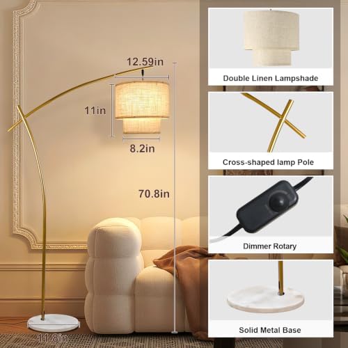 Lightdot Gold Arc Floor Lamp 70in Modern Standing Tall Lamps 3000K Dimmable - Image 2