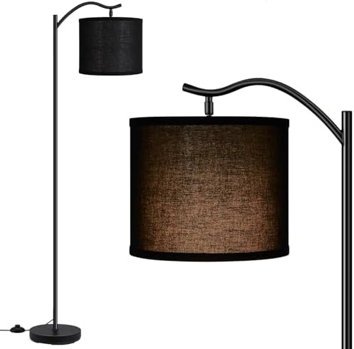 Montage Mid Century Arched Floor Lamp with Black Linen Shade, E26 Socket, Footswitch - Perfect for Living Room, Bedrooms, Office or Corner by BoostArea