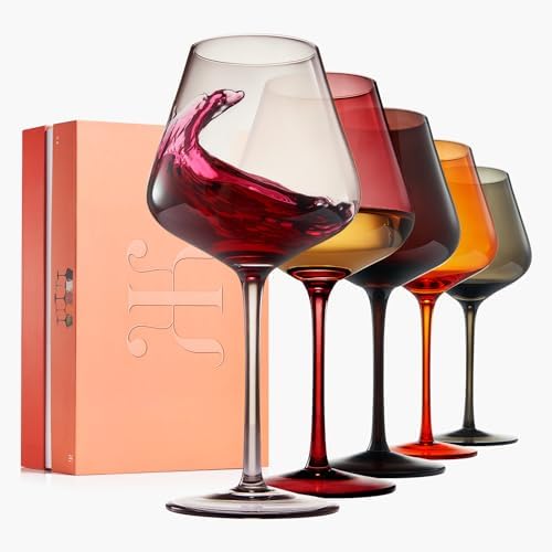 Khen Colored Crystal Wine Glass Set of 5, Large 20 OZ Glasses, Summer Flower Bright Italian Style Tall Stemmed Drinkware for Red & White Wine, Water Dinner Glasses, Color Glassware - (Stemmed) - Image 2