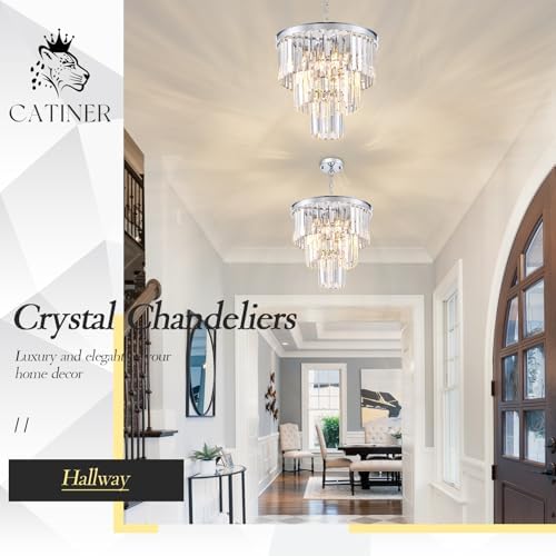CATINER 16" Modern Crystal Chandeliers,6 Lights Chrome Round Light Fixture - Image 5