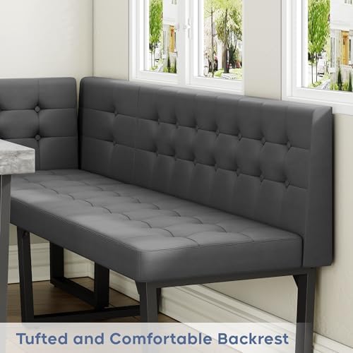 XIAO WEI Corner Dining Table Set for Small Spaces, 72 Inch Breakfast Nook with Storage Banquette, 5 Piece Dining Set with Upholstered Bench, Modern Grey - Image 5