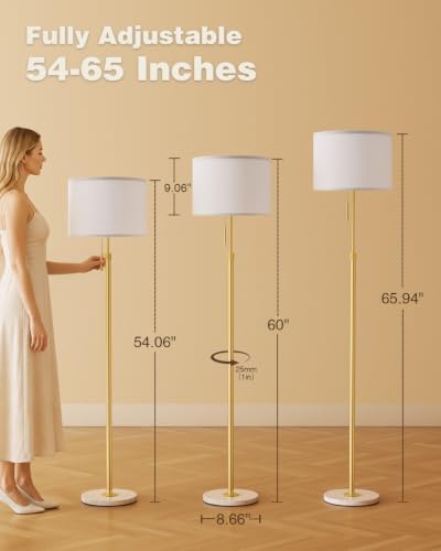 Ambimall Height Adjustable Modern Gold Floor Lamp, Gold & White - Image 6