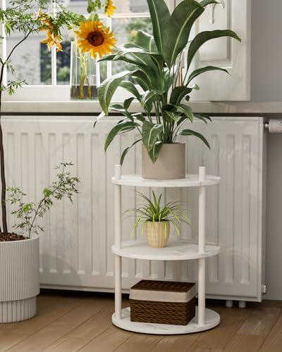 XBurmo Round Coffee Table for Living Room - Narrow Side or Bedside Stand, Industrial Vintage Nightstand for Bedroom, or Small Spaces, Marble White - Image 7