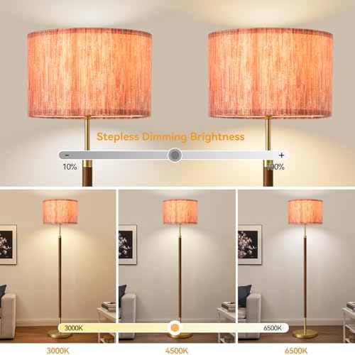 Wood Floor Lamp with 3 Color Temperatures,Vintage Floor Lamp with Remote Control,Dimmable Farmhouse Floor Lamp Mid Century Modern Standing Lamp Farmhouse Tall Pole Lamp for Living Room Bedroom - Image 2