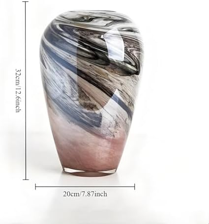 11" H Teal Glass Vases for Flowers, Unique Hand Blown Glass Vase Blue Home Decor, Wide Mouth Colorful Flower Vase Centerpieces, for Living Room Table Bookshelf, Bathroom Office Shelf Decorative - Image 2