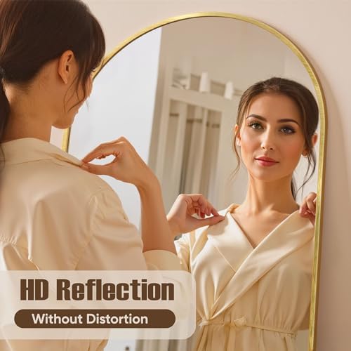Oversized Floor Mirror, 81"x40.5" Arched Full Length Mirror, Gold - Image 4