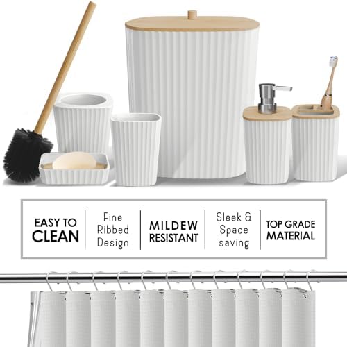 Clara Clark White Bathroom Set, Bathroom Sets with Shower Curtain and Rugs - Image 3