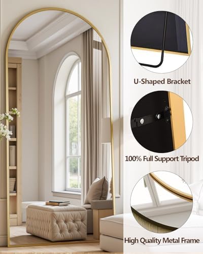 DMWOODFL 81"x41" Arched Full Length Mirror - Extra Large Floor Standing/Wall Mounted Mirror with Stand, Shatter-Resistant Gold Aluminum Frame for Bedroom, Living Room & Dressing Area - Image 5