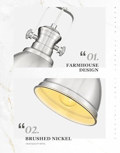 2-Pack Brushed Nickel Pendant Lights Kitchen Island, Metal Shade - Image 3