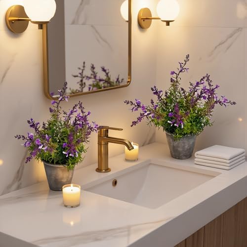 MONOID Artificial Potted Plants, Realistic Fake Greenery for Desk, Home Office Bathroom Shelf Farmhouse Table Decor, Maintenance Free (4, Lavender Purple) - Image 5