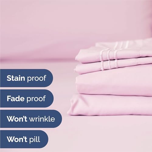 Split King Size 5 Piece Sheet Set - Comfy Breathable & Cooling - Light Pink - Image 5