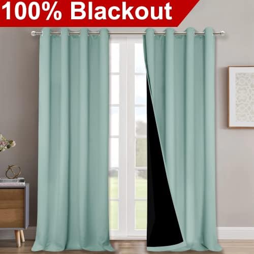 NICETOWN Aqua Blue 100% Blackout Curtain Set, Thermal Insulated & Energy Efficiency Window Draperies for Guest Room, Full Shading Panels for Shift Worker and Light Sleepers, 52W x 102L, 2 PCs - Image 2