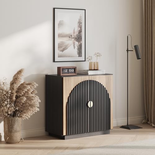 BELLEZE Modular Fluted Sideboard Buffet Cabinet with Storage, Mid-Century Modern Console Table with Symmetrical Arched Doors, Elegant Credenza for Dining Room, Kitchen, and Living Room, Camel by BELLEZE