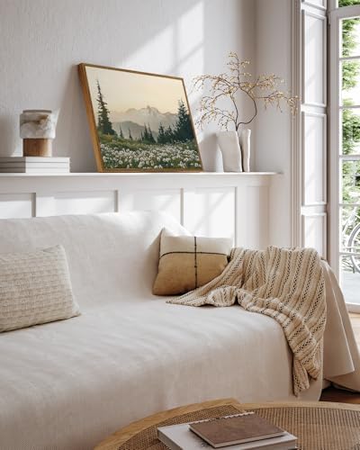 InSimSea Framed Canvas Wall Art Vintage Decor, Forest Wall Decor for Living Room Bedroom Bathroom Office, Nature Landscape Wildflowers Mountains Oil Painting Prints, Home Desk Decorations, 12x16inch - Image 5