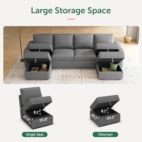 HONBAY Modular Sectional Sleeper Sofa Bed, Sectional Couch with Pull Out Bed U Shaped Modular Couch with Storage Ottoman for Living Room, Dark Grey - Image 3