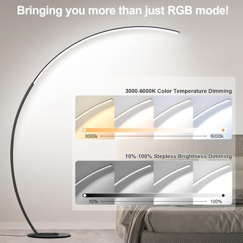 RGB Floor Lamp with 3 Color Temperatures, Ultra Bright 1800LM Smart Arc LED Floor Lamp with Remote Control, Music Sync, Scene Modes, Modern Standing Tall Lamp for Bedroom Living Room Gaming Rooms - Image 3