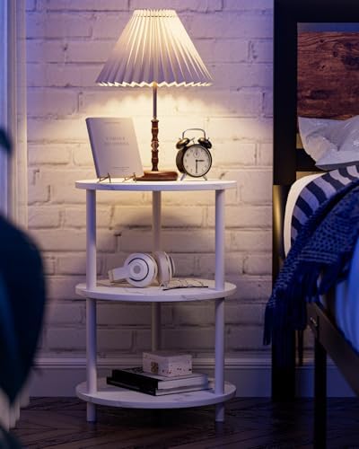 XBurmo Round Coffee Table for Living Room - Narrow Side or Bedside Stand, Industrial Vintage Nightstand for Bedroom, or Small Spaces, Marble White - Image 6