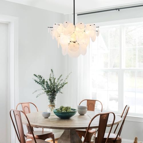 Dia 28 Inch, Modern Glass Chandeliers for Bedroom, Black Dining Room Light Fixture, Large Vintage Pendant Chandelier for Living Room Entryway Foyer - Image 2
