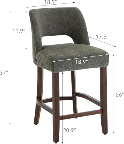 VKNOW Bar Stools Set of 2, 26" Fabric Counter Height Bar Stools, Green - Image 2