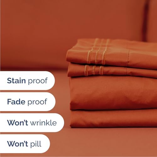 Cal King Size 4 Piece Sheet Set - Breathable & Cooling Sheets - Terracotta - Image 5