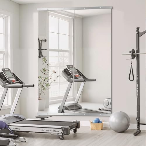 Home Gym Mirror for Wall, 70x24x2PCS Frameless Full Length Mirror, Silver - Image 2