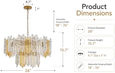 26" 7-Light Modern Art Ice Stick Crystal Chandelier, 2-Tier Round Gold Farmhouse Amber & Clear Glass Pendant Light Fixture, Perfect for Living Room, Dining Room, Entryways - Image 5