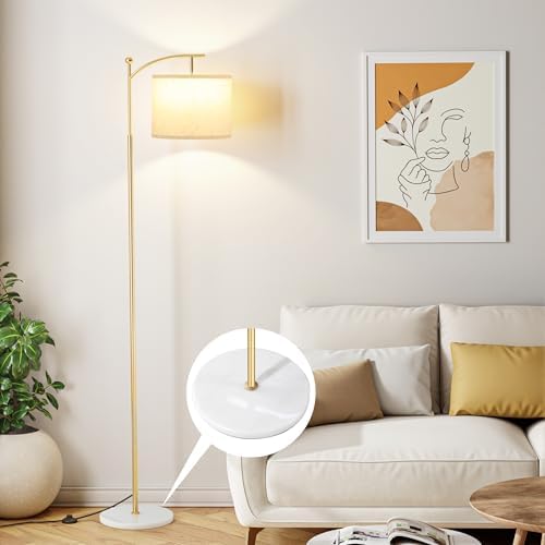 Ambimall 60" Floor Lamp for Living Room with 3 Color Temperatures, Gold Standing Lamp with White Marble Base, Modern Tall Lamp for Bedroom Office, 9W LED Bulb Included by Ambimall