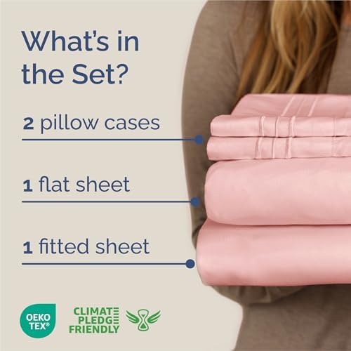 King Size 4 Piece Sheet Set - Comfy Breathable & Cooling Sheets - Baby Pink - Image 2