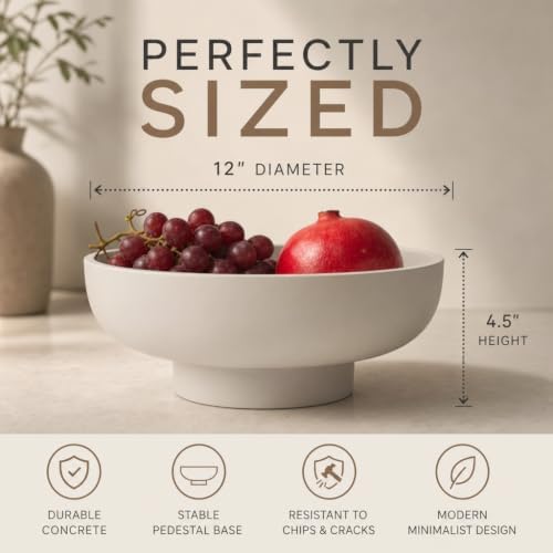 12" Concrete Fruit bowl for Kitchen Counter, Coffee Table Decor, Decorative Key Bowl, Home Décor Accents, Kitchen Counter Decor Grey - Image 3