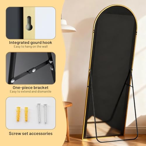 Simple Deluxe Arched Full Length Mirror, 67"x24" Large Floor Mirrors, for Wall Door Bedroom Bathroom Living Room (Gold) - Image 5